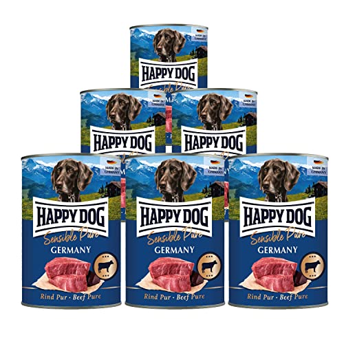 Happy Dog 5 + 1 Gratis Sensible Pure Germany Rind 400g Dose Sparpaket | 6x400g | Hundefutter Nass getreidefrei - Nassfutter für Hunde -Tierärztlich empfohlen bei Futtermittelunverträglichkeiten von Happy Dog