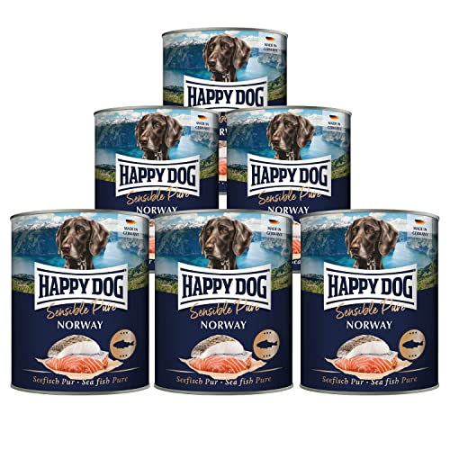 5 + 1 Gratis HAPPY DOG Sensible Pure Norway Seefisch Dose Sparpaket | 6 x 800 g | Hundefutter Nass getreidefrei - Nassfutter für Hunde -Tierärztlich empfohlen bei Futtermittelunverträglichkeiten von Happy Dog