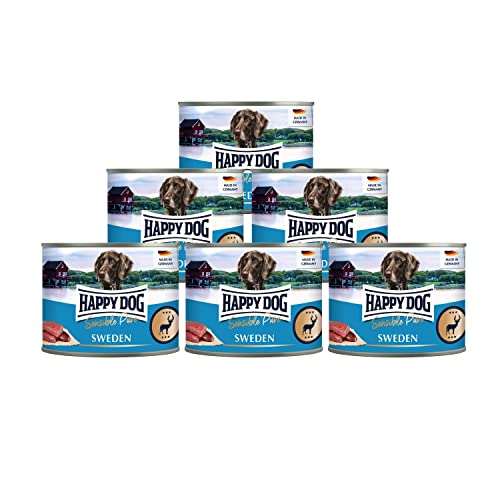 5 + 1 Gratis HAPPY DOG Sensible Pure Sweden Wild 200g Dose Sparpaket | 6 x 200g | Hundefutter Nass getreidefrei - Nassfutter für Hunde -Tierärztlich empfohlen bei Futtermittelunverträglichkeiten von Happy Dog