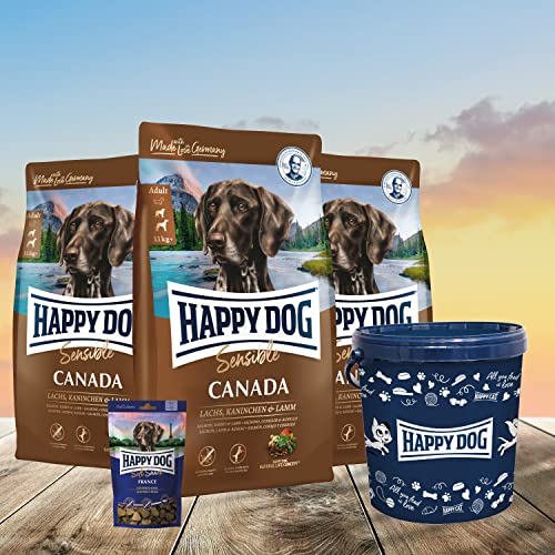 Happy Dog - Canada 3 x 4 kg + 20 Liter Futtertonne + Softsnack France (Gourmet-Ente) 100g von Happy Dog