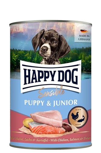 Happy Dog - Sensible Puppy & Junior M - Huhn, Lachs, Kartoffel - Nassfutter 12 x 400 g von Happy Dog