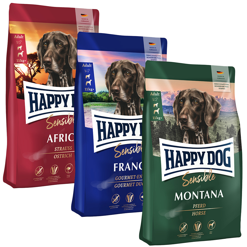 Happy Dog Supreme Kulinarische Weltreise 3 x 4 kg - Africa, France, Montana (getreidefrei) von Happy Dog