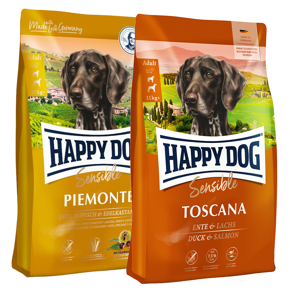Sparpaket Happy Dog Supreme: 2 x Großgebinde im Mix - Toscana (12,5 kg) & Piemonte (10 kg) von Happy Dog
