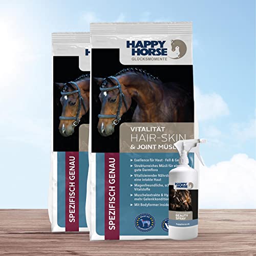 HAPPY HORSE Hair, Skin & Joint Müsli 2 x 14 kg + Beauty Spray - für gesunde Haut und Fell von Happy Horse