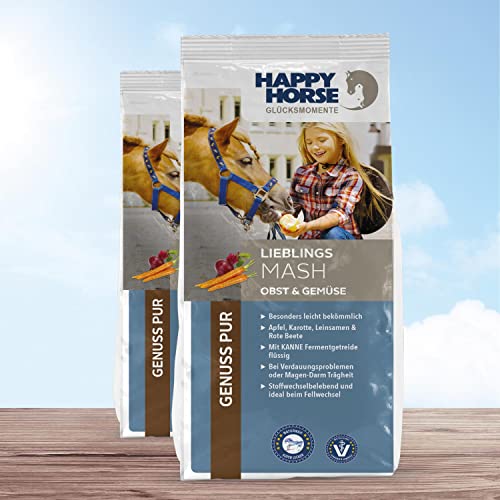 Happy Horse Lieblings Mash Obst & Gemüse für Pferde | 2 x 14 kg | Leckeres Mash mit Banane, Kanne Fermentgetreide & Kräutern | Verdauungsfördernd | Getreideaufgeschlossen | Ohne Aufkochen Happy Horse Lieblings Mash Obst & Gemüse für Pferde | 2 x 14 kg | Leckeres Mash mit Banane, Kanne Fermentgetreide & Kräutern | Verdauungsfördernd | Getreideaufgeschlossen | Ohne Aufkochen von Happy Horse