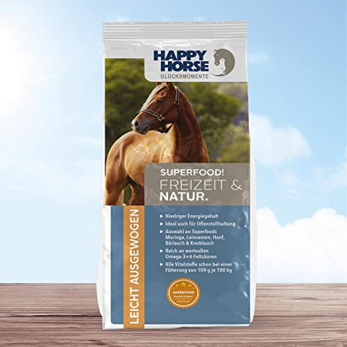 HAPPY HORSE Superfood Freizeit & Natur Pferdefutter 14kg | Optimal abgestimmt bei geringem Energiebedarf | Offenstall- oder Weidepferde | Moringa Superfood von Happy Horse