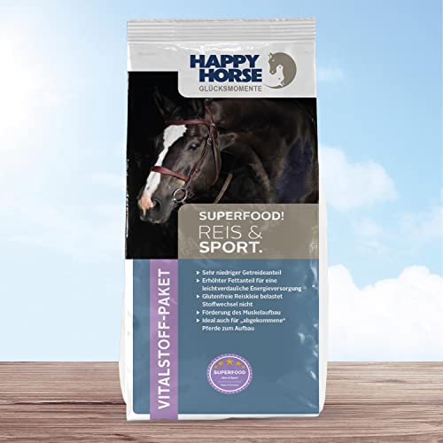 HAPPY HORSE Superfood Reis & Sport Pferdefutter 14kg - Vitalstoffversorger der neuen Generation - Sehr niedriger Getreideanteil - Glutenfreie Reiskleie - Förderung des Muskelaufbau von Happy Horse
