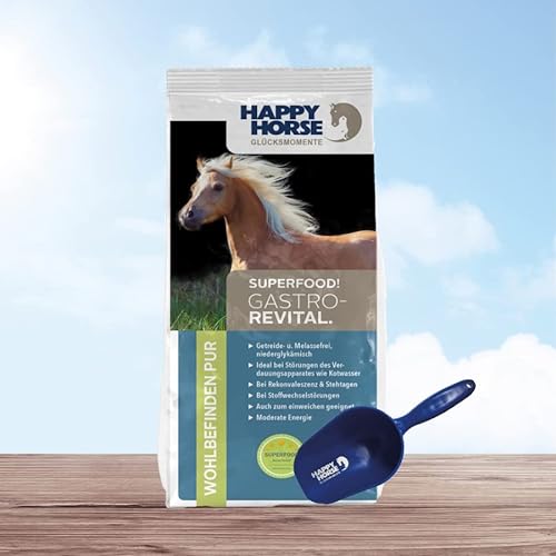 Superfood Gastro-Revital-Pelett 14 kg - Das perfekte Pferdefutter für Problemstellungen im Bereich Stoffwechsel & Magen/Darm + Futterschaufel von Happy Horse