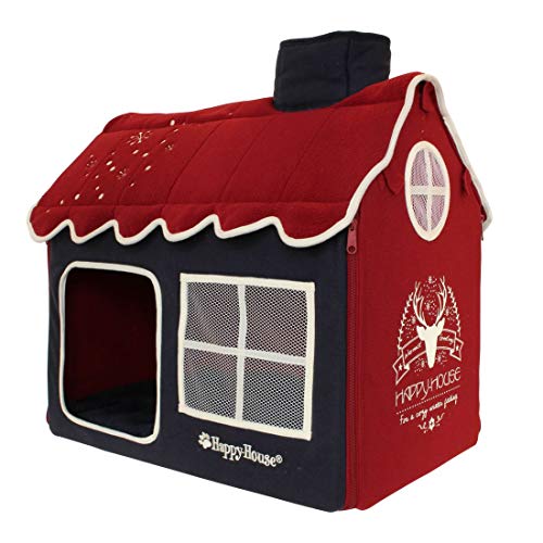 Happy-House Villa Winter Kollektion (S) Rot/Blau, Haus und Hundebett oder Katzenbett, 52 x 36 x49 cm zusammenklappbar, Weihnachten Haustier von Happy-House