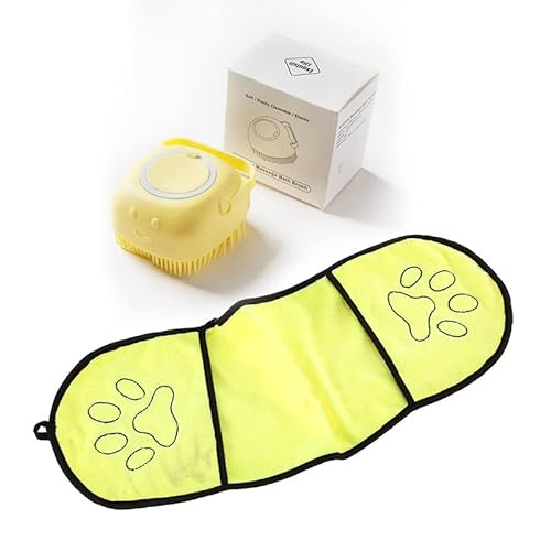 Happy Paw Soft Silicone Pet Shampoo Dispenser, Dog Bath Brush, Dogs Massager, paw Washer for Dogs with Dog towell for Dog Grooming, Super Absorbent Microfiber Quick Drying pet Towels (Yellow) von Happy Paws
