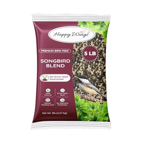 Happy Wings NO GROW Singvogel-Mischung Vogelfutter (Mischung aus Sonnenblumenkernen/-kernen, Saflorsamen und Erdnüssen) – sehr nahrhaftes Vogelfutter – (2,3 kg) von Happy Wings