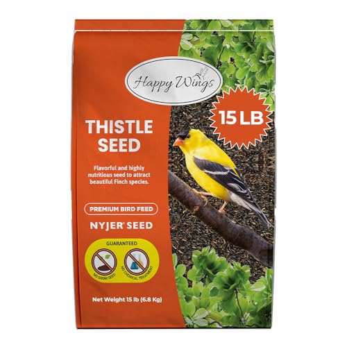 Happy Wings - Nyjer-Distelsamen für Wildvögel, 15 Pfund, Premiumvogelsamen, die nicht wachsen und Finken, Zeisige usw. anziehen. von Happy Wings