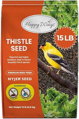 Happy Wings - Nyjer Distelsamen für Wildvögel, 9,1 kg, Premium Vogelsamen, die nicht wachsen und Finken, Stieglitze usw. anziehen von Happy Wings