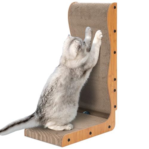 Happy & Polly L Shape Cat Scratcher - 25.8 Inch Vertical Cat Scratching Board with Ball Toy for Indoor Cats - Cardboard Cat Scratch Pad Protecting Furniture Happy & Polly L Shape Cat Scratcher - 25.8 Inch Vertical Cat Scratching Board with Ball Toy for Indoor Cats - Cardboard Cat Scratch Pad Protecting Furniture von Happy & Polly