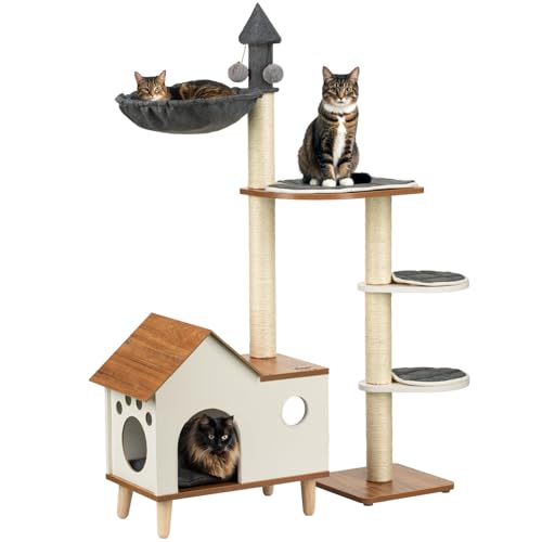 Happy & Polly Moderner Katzenbaum für Indoor-Katzen – 114,3 cm großer Katzenturm aus Holz mit Sisal-Kratzstämmen, Katzenhaus, abnehmbare Pads, mehrstufiges Katzenturm Aktivitätszentrum für kleine Happy & Polly Moderner Katzenbaum für Indoor-Katzen – 114,3 cm großer Katzenturm aus Holz mit Sisal-Kratzstämmen, Katzenhaus, abnehmbare Pads, mehrstufiges Katzenturm Aktivitätszentrum für kleine von Happy & Polly