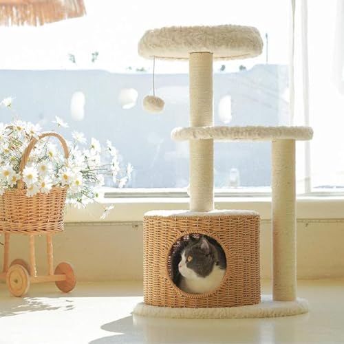 Happy & Polly Rattan-Katzenbaum, Turm, mit Kratzstämmen, luxuriös, gemütliches Haus für den Innenbereich, für Katzen, mehrstufige Spielaktivitäten, Plattform, weiche Sitzstange, 84,1 cm Happy & Polly Rattan-Katzenbaum, Turm, mit Kratzstämmen, luxuriös, gemütliches Haus für den Innenbereich, für Katzen, mehrstufige Spielaktivitäten, Plattform, weiche Sitzstange, 84,1 cm von Happy & Polly
