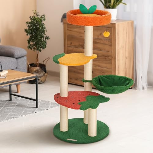 Happy & Polly Süßer Katzenbaum – 102,9 cm Fruit World Katzenturm für Indoor-Katzen, Katzenbaum mit Sisal-Kratzstämmen, gemütliche Hängematte, Plüsch-Erdbeer-Sitzstangen, Kätzchen-Katzenbaum, Turm, Happy & Polly Süßer Katzenbaum – 102,9 cm Fruit World Katzenturm für Indoor-Katzen, Katzenbaum mit Sisal-Kratzstämmen, gemütliche Hängematte, Plüsch-Erdbeer-Sitzstangen, Kätzchen-Katzenbaum, Turm, von Happy & Polly