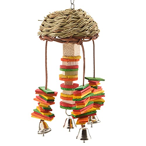 HappyBird | Holzspielzeug Rattan Mushroom für Sittiche und kleine Papageien | zum knabbern und schreddern von HappyBird