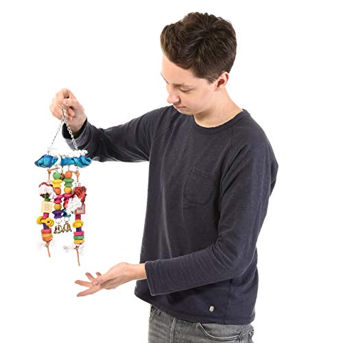 HappyBird | Papageienspielzeug Double Shoe XL mit Büffelhautknochen Glocke und viel Holz, das Spielzeug für alle Papageien, u.a. Graupapagei, Ara & Kakadu von HappyBird