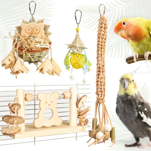 HappyBird | Vogelspielzeug für Sittiche im Bundle, Vogelkäfig-Zubehör, Schredderspielzeug für Wellensittiche, 4 Stück von HappyBird