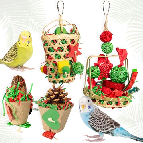 HappyBird | Vogelspielzeug für Sittiche im Bundle, Vogelkäfig-Zubehör, Schredderspielzeug für Wellensittiche, 4 Stück HappyBird | Vogelspielzeug für Sittiche im Bundle, Vogelkäfig-Zubehör, Schredderspielzeug für Wellensittiche, 4 Stück von HappyBird