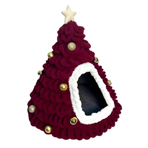 HappyERA- Handgefertigtes Filz-Weihnachtsbaum-Katzenhaus, niedliches Weihnachts-Katzenbett, Haustierhöhle, Katzennest, Kätzchen-Hütte, Versteck warme Katzen-Wohnung, Zelte im Winter, Rot von HappyERA-