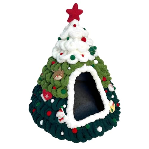 HappyERA- Handgefertigtes Filz-Weihnachtsbaum-Katzenhaus, niedliches Weihnachts-Katzenbett, Haustierhöhle, Katzennest, Kätzchen-Hütte, Versteck warme Katzenzelte im Winter, Grün + Weiß von HappyERA-