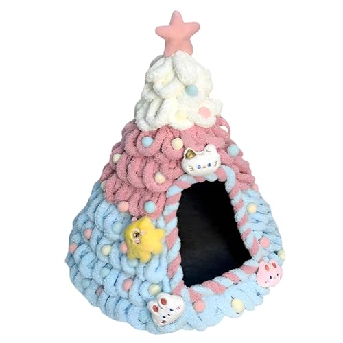 HappyERA- Handgefertigtes Filz-Weihnachtsbaum-Katzenhaus, niedliches Weihnachts-Katzenbett, Haustierhöhle, Katzennest, Kätzchen-Hütte, Versteck warme Katzenzelte im Winter, Rosa + Blau von HappyERA-