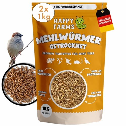 HappyFarms Getrocknete Mehlwürmer 2 kg – 100% naturbelassenes, proteinreiches Futter – Premium Qualität für Wildvögel, Igel, Reptilien & Fische von HappyFarms