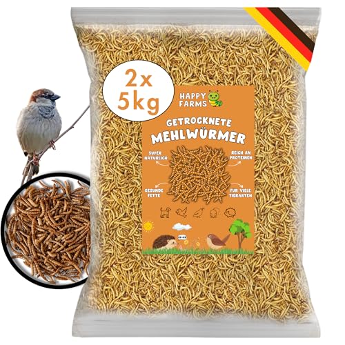 HappyFarms Getrocknete Mehlwürmer – 10kg Hochwertiges Naturfutter für Wildvögel, Fische & Igel von HappyFarms