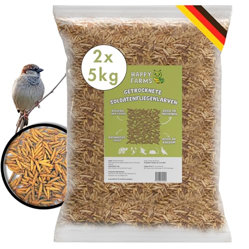 HappyFarms Getrocknete Soldatenfliegenlarven – Natürliche Alternative zu Mehlwürmern, 10kg proteinreiches Futter für Vögel, Igel & Fische von HappyFarms