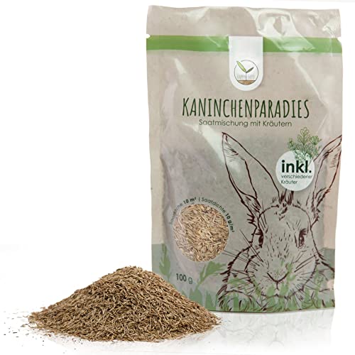 100g Kaninchenwiese Samen - Kleintierwiese Saatgut für die ganzjährige Anzucht von frischem Zusatzfutter für Kaninchen und andere Kleintiere von HappySeed