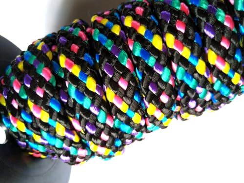 Hundeleine, Alltagsleine mit Rundring in der Handschlaufe aus 12mm PPM Flechtseil weich und robust in Zwei Längen und Mehreren Farben (bunt-schwarz, 2m) von Happymitvierpfoten.de
