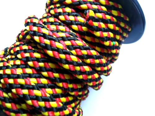Hundeleine, Alltagsleine mit Rundring in der Handschlaufe aus 12mm PPM Flechtseil weich und robust in Zwei Längen und Mehreren Farben (gelb-rot-schwarz, 2m) von Happymitvierpfoten.de