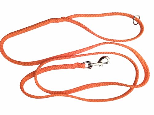 Hundeleine, Standardleine mit Rundring in der Handschlaufe, aus einfarbigen 8mm PPM Flechtsein in DREI Längen (neon orange, 2m) von Happymitvierpfoten.de