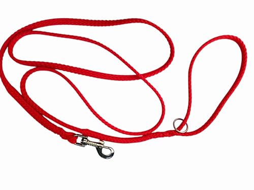 Hundeleine, Standardleine mit Rundring in der Handschlaufe, aus einfarbigen 8mm PPM Flechtsein in DREI Längen (rot, 1m) von Happymitvierpfoten.de