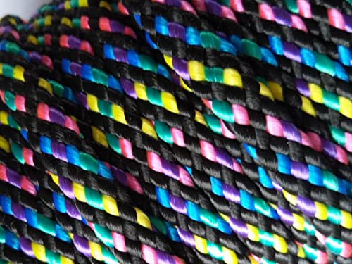 Neckline einfach, Verbindungsleine 40cm aus 8mm mehrfarbigen 8mm PPM Flechtseil (bunt-schwarz, mit Karabiner) von Happymitvierpfoten.de