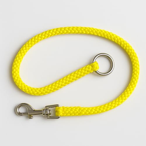 Neckline einfach, Verbindungsleine aus einfarbigen 8mm PPM Flechtseil in Zwei Ausführungen (gelb, Rundring,Karabiner) von Happymitvierpfoten.de
