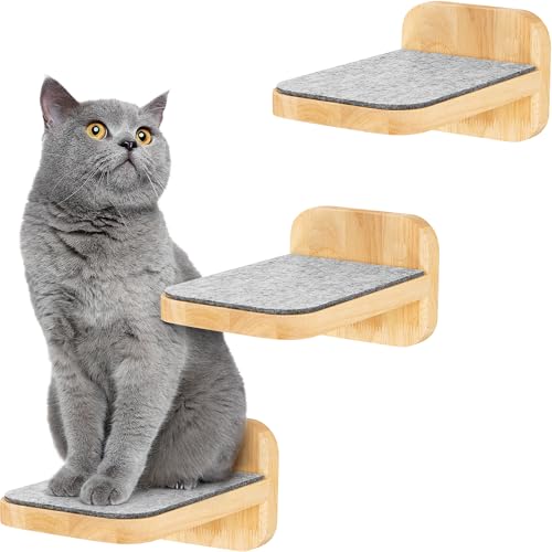 HAPPYPET Katzentreppen 3er-Set für Wandmontage - Nachhaltiges Hartholz, Designer Kletterwand Katzen, Katzentreppe mit Filzbezug, Katzenleiter, Katzenwand zum Klettern, Catwalk, Größe M 22 x 15 cm HAPPYPET Katzentreppen 3er-Set für Wandmontage - Nachhaltiges Hartholz, Designer Kletterwand Katzen, Katzentreppe mit Filzbezug, Katzenleiter, Katzenwand zum Klettern, Catwalk, Größe M 22 x 15 cm von Happypet