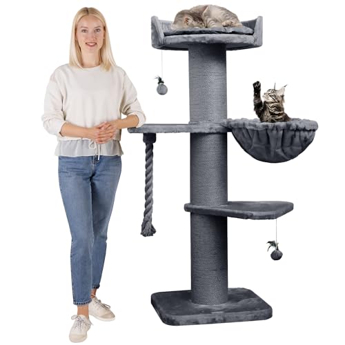 HAPPYPET Premium Kratzbaum Grosse Katzen Stabil 'Cooper' – 150 cm Großer Katzenbaum, Kletterbaum für Maine Coon, Natursisal, 20 cm Dicke Stämme - Grau HAPPYPET Premium Kratzbaum Grosse Katzen Stabil 'Cooper' – 150 cm Großer Katzenbaum, Kletterbaum für Maine Coon, Natursisal, 20 cm Dicke Stämme - Grau von Happypet