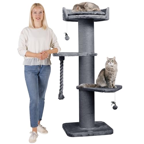 HAPPYPET Premium Kratzbaum Grosse Katzen Stabil 'Freddy' – 150 cm Großer Katzenbaum, Kletterbaum für Maine Coon, Natursisal, 20 cm Dicke Stämme - Grau HAPPYPET Premium Kratzbaum Grosse Katzen Stabil 'Freddy' – 150 cm Großer Katzenbaum, Kletterbaum für Maine Coon, Natursisal, 20 cm Dicke Stämme - Grau von Happypet