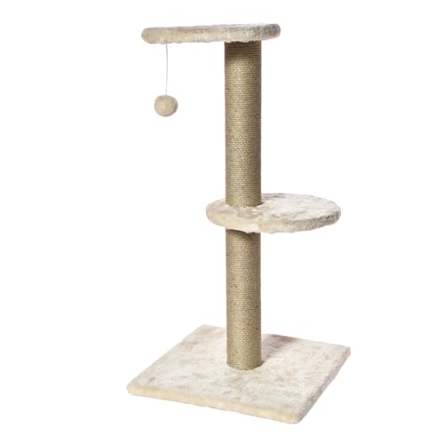 Happy Pet Kratzbaum Hawthorn in Beige, weicher Stoff, inklusive Sisalseil und lustigem Ball, befestigt mit einem dehnbaren Seil, mehrere Haustier-Aktivitätsstruktur von happypet