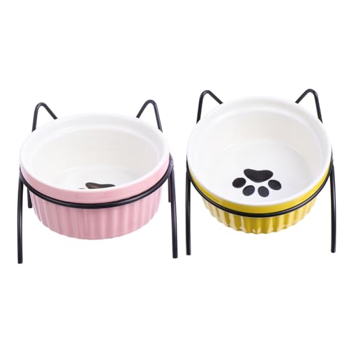 Happyyami 2sätze Kerntyp Erhöhter Katzennapf Mit Keramikschalen Und Metallstand Für Katzen Und Kätzchen Wasserfest Und Langlebig Einfach Zu Reinigen von Happyyami