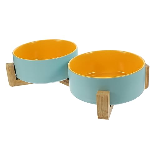 Happyyami 1 Satz Katzennäpfe Aus Keramik Hündchenschüsseln Beschwerter Futternapf Für Haustiere Haustiernapf Für Den Haushalt Hundenapf Katzen Und Hunde Hölzern Holzrahmen von Happyyami