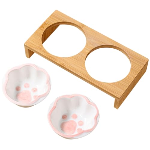 Happyyami Erhöhte Katzenschüssel Mit Bambusstander Keramik Katzennapf Für Haushalt Praktisch Und Wiederverwendbar Für Katzenfutter Und Wasser von Happyyami