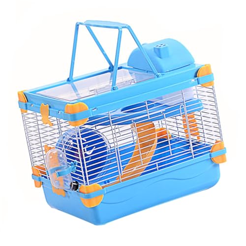Happyyami 1satz Doppelstöckiger Hamsterkäfig Mit Luxusdesign Laufrad Und Wasserbehälter Für Zwerghamster Und Andere Kleintiere Transparentes Orange Und Blau von Happyyami