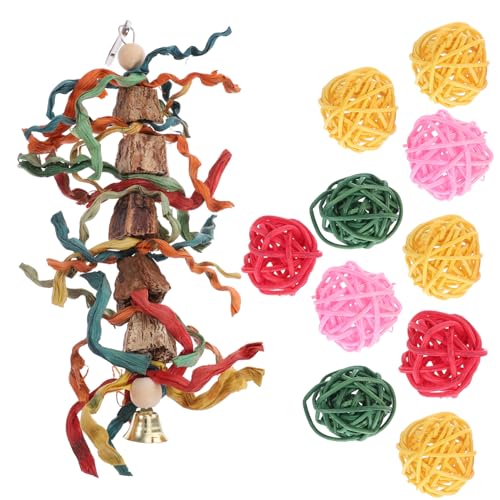 Happyyami Vogel Kauspielzeug 11 in Holz Rattan Set Papagei Spielzeug für Nymphensittiche Aras Sittiche von Happyyami