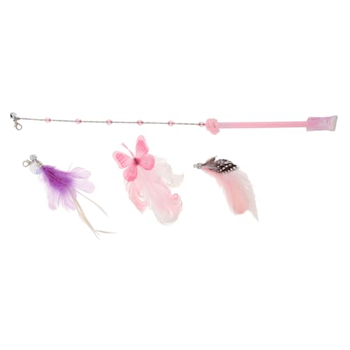 Happyyami 1 Set Katzenangel Mit Nachfüllpackungen: Katzenangelstab Für Den Innenbereich Mit 3 Nachfüllköpfen – Spielzeug Für Kätzchen-angelrute – Angelstab Mit Federn von Happyyami