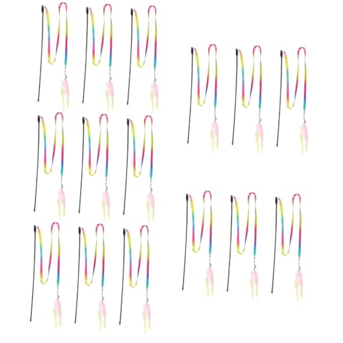 Happyyami 15stücke Interaktive Katzenangel Spielzeuge Mit Bunten Satinband Und Federn Lustige Katzen Teaser Spielzeuge Bewegung Und Neugier Für Kätzchen Und Katzen von Happyyami
