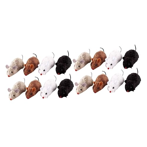 Happyyami Spielzeuge 16 STK Aufzieh plüsch kleine Maus gefälschte Maus Erwachsene Wickelfedern Haustier Mäuse aufziehen Spielzeug Haargummis Hundeleine Maus Katze Uhrwerk Korb von Happyyami